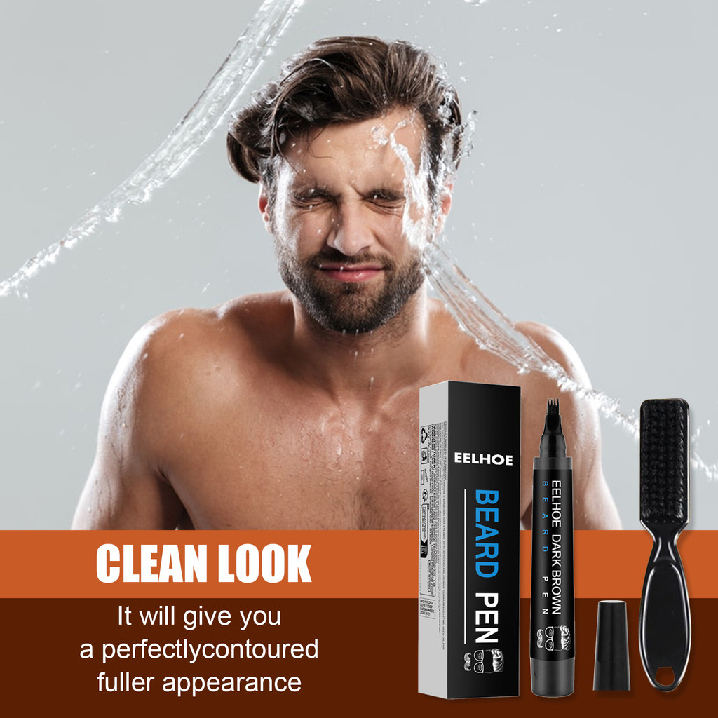 Eelhoe Kit Pengisi Garis Kepala Jenggot Pria, Pena Pelacak Jenggot Tahan Air Alami
