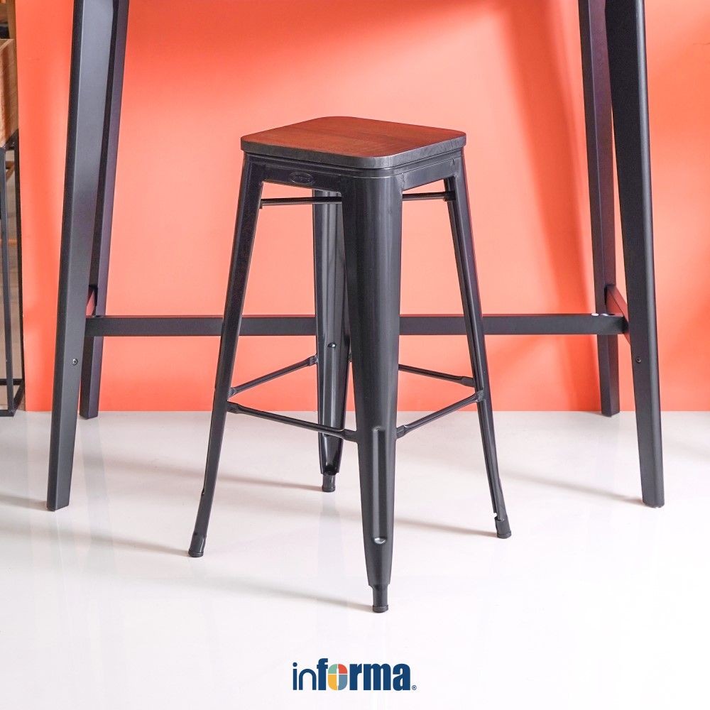 Informa London Elm Bangku Bar - Hitam Bar Stool Kursi Kafe Bartending Furniture Ruang Makan
