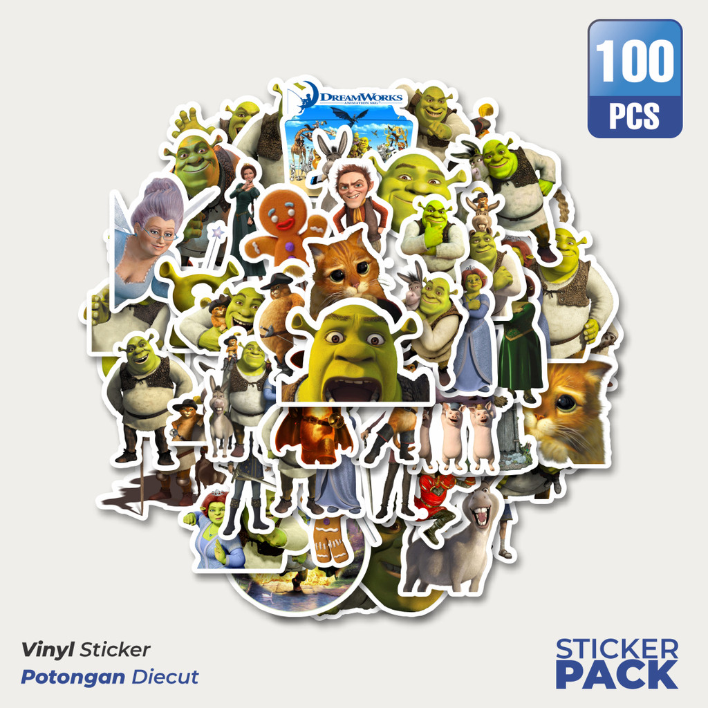 

100 PCS STIKER Stiker Dreamworks Series Shrek Character Mix Waterproof Aesthetic- Untuk Laptop, Motor, dan Helm - Paper Stationery Pack