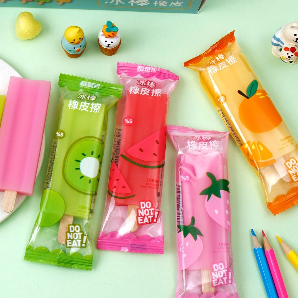 

2pcs/4pcs/8pcs Fruit popsicle-shaped erasers, fun pencil erasers for office and school parties, holiday gifts, event souvenirs