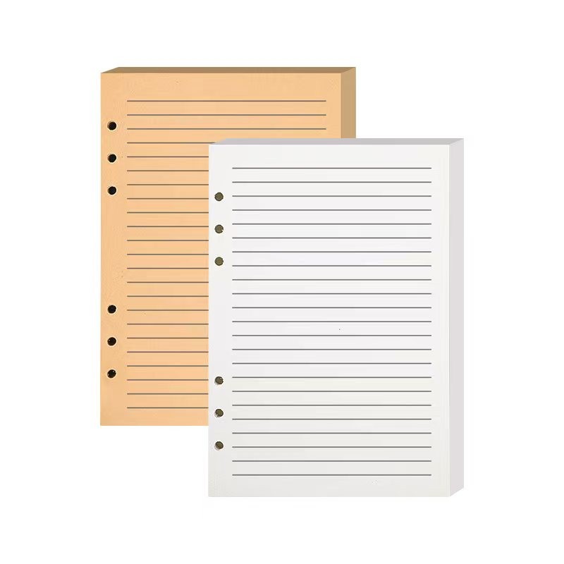 

100 Sheets of A5 Six-Hole Loose-Leaf Paper, Kraft Paper Color Horizontal Lines, Notebook Loose-Leaf Book Planner, Binder Folder Replacement Core,