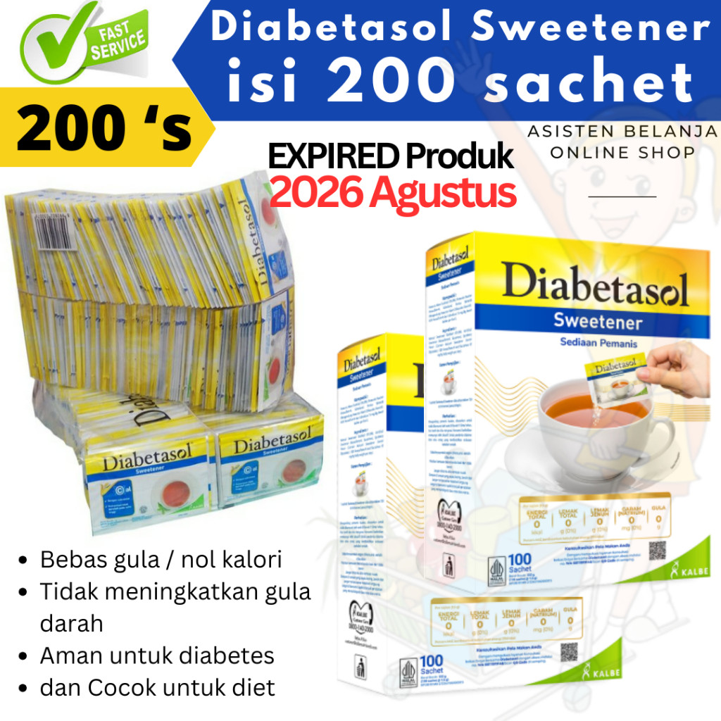 

Isi 200 sachet gula Diabetasol gula sachet Sweetener Pemanis Alami pengganti diabetes 2 box 100 's terlaris