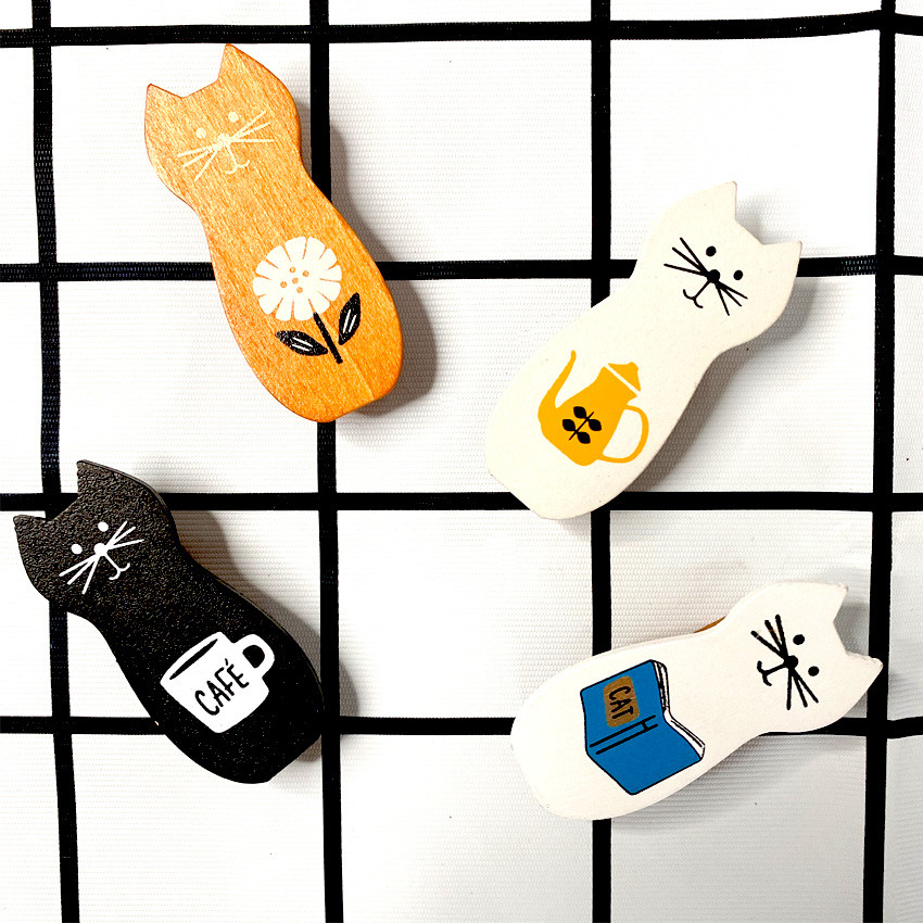 

4PCS/lot Cat Wooden Clips Decoration Magnet Photo Memo Clip Wood Craft Stationery Supplies