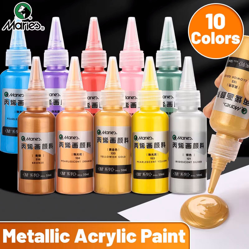

Marie's Golden Metallic Acrylic Pigment Set,10 Colors 50ml/1.69oz per Bottle for DIY,Furniture,Rock,Glass,Wood,Model for Adults
