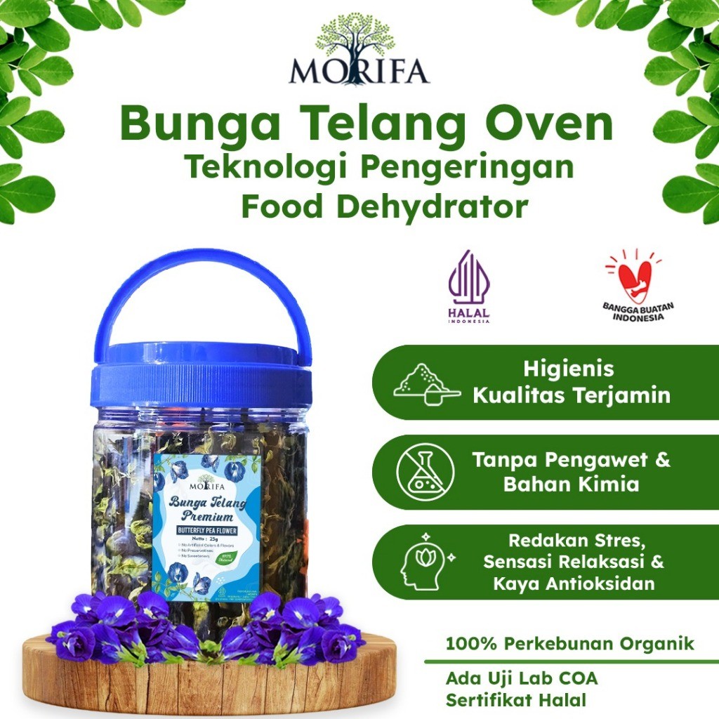 

Bunga Telang Kering Premium Organik Halal Pengeringan Higienis Teknologi Food Dehydrator Teh Biru Blue Butterfly Pea Flower