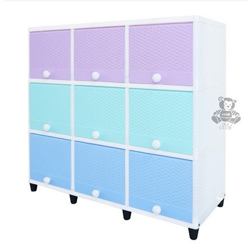 Club Lemari Plastik Triple Flip 3 Susun Meja TV Rotan Buffet TV Laci 9 Pintu Kotak Rak TV