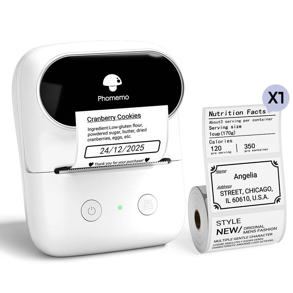 

Phomemo M108 Mini Label Printer Thermal Wireless Bluetooth Label Makers 20-50mm Multiple Size Labels DIY for office or home