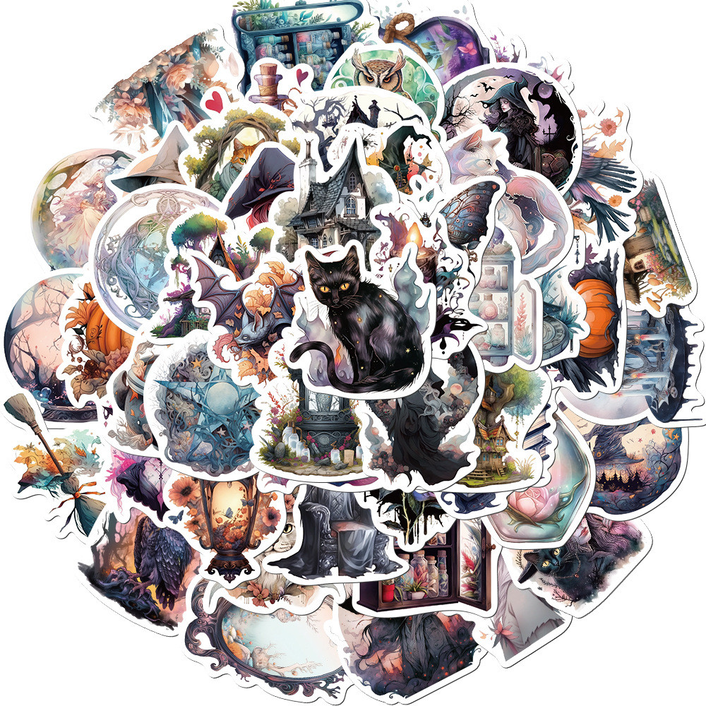 

50pcs Halloween Witch Sticker for Kid Cool Witchy Stickers Realistic Style Witch Stickers Packs