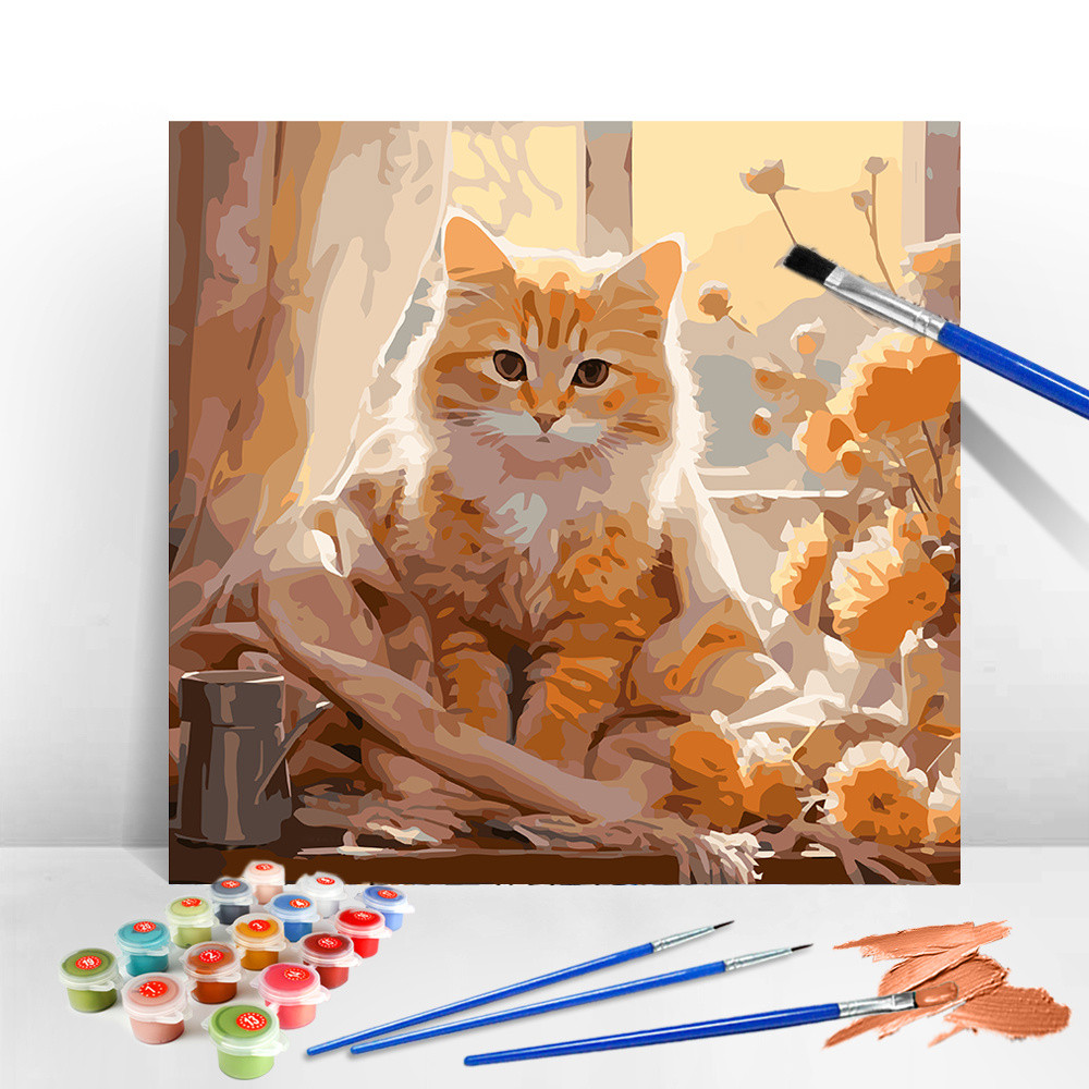 

MomoArt Oil Painting Cat Paint By Numbers Animal On Canvas Drawing By Numbers Set Flower Colorful Pictures Wall Decor