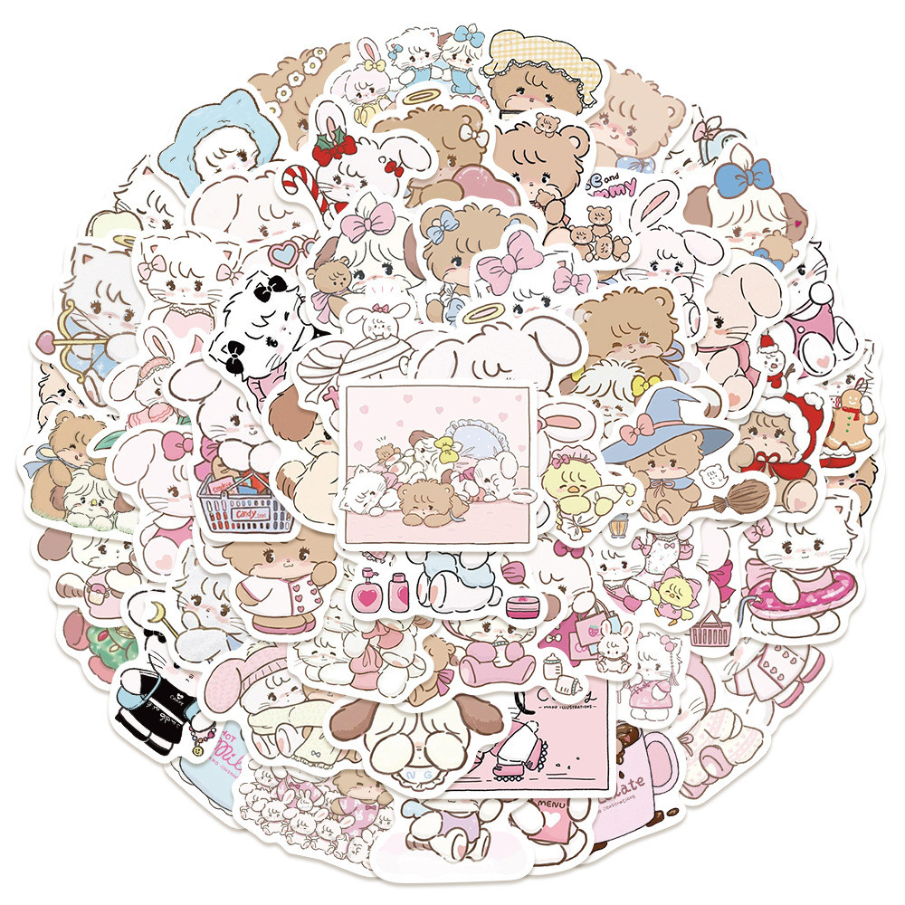 

60Pcs Mikko Kawaii Kitty Bear Cartoon Stickers Aesthetic Scrapbooking Laptop Luggage Waterproof Cute Stickers for Kids Girls