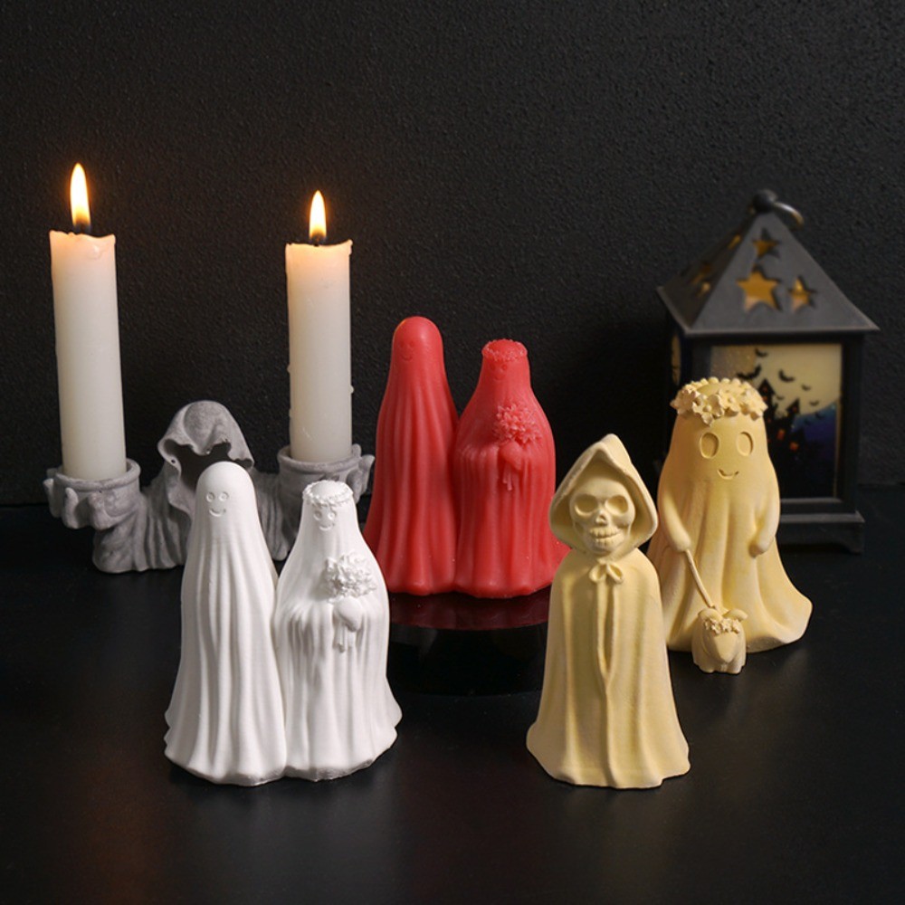 

Halloween Ghost Groom Bride Silicone Candle Mold Wedding Doll Shape Resin Mold DIY Skull Wizard Candlestick Plaster Gothic Decor