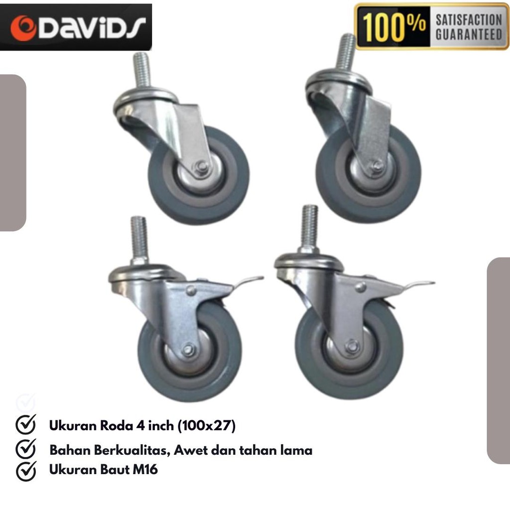 Roda Troli Trolley Caster Kastor Karet Ban Abu Baut 4 Inch