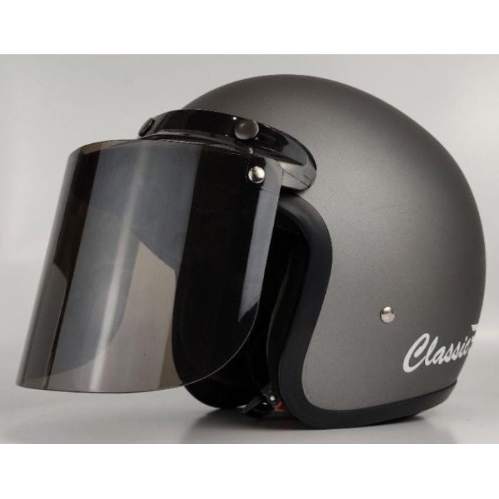 Bogo Wanita Pira dewasa / helm bogo garis glassic pria wanita SNI - ABU-ABU DOP, TANPA KACA