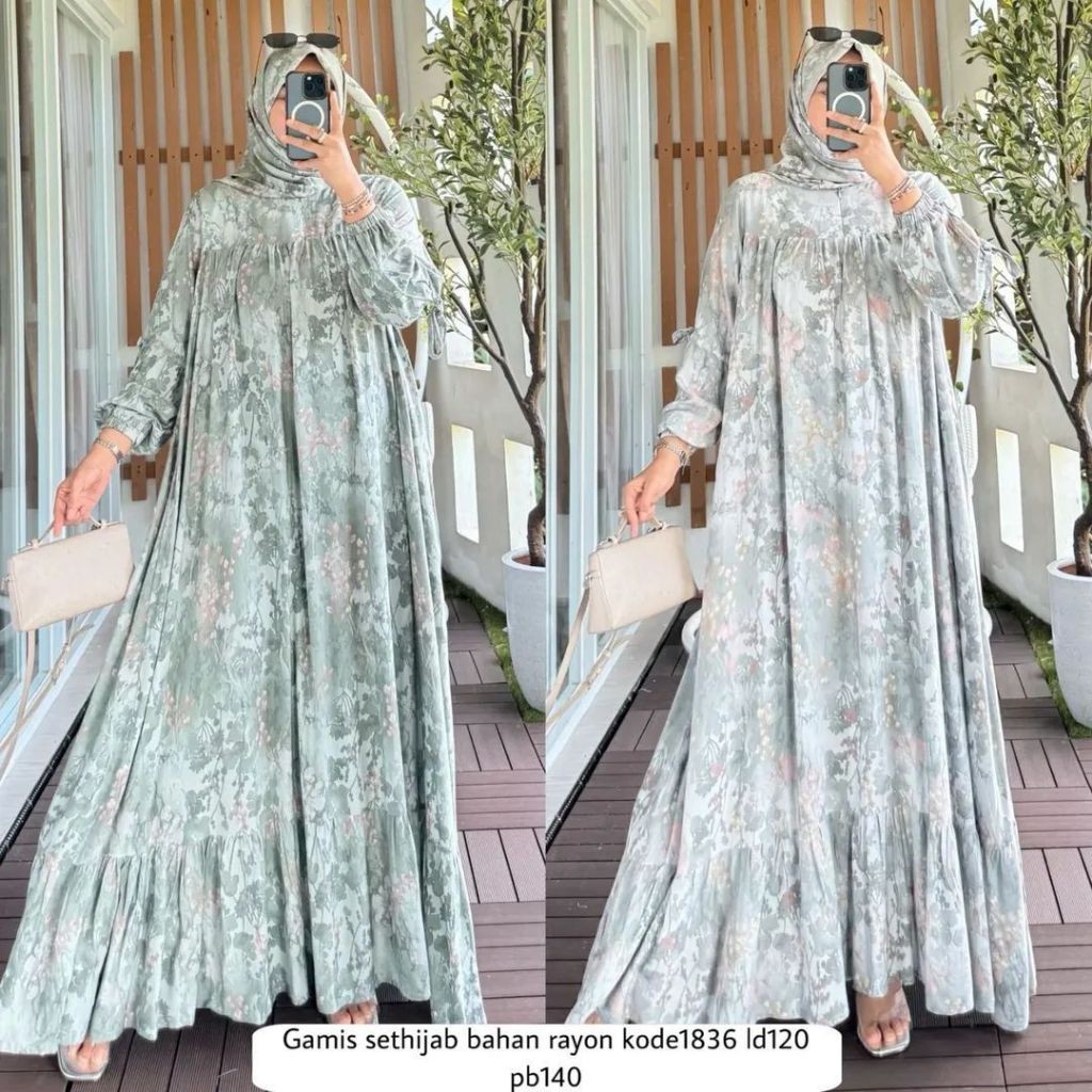 Rossa Set Hijab Wanita Muslimah Gamis Dress Bahan Rayon Viral Motif Bunga Busui Friendly Motif Kekin