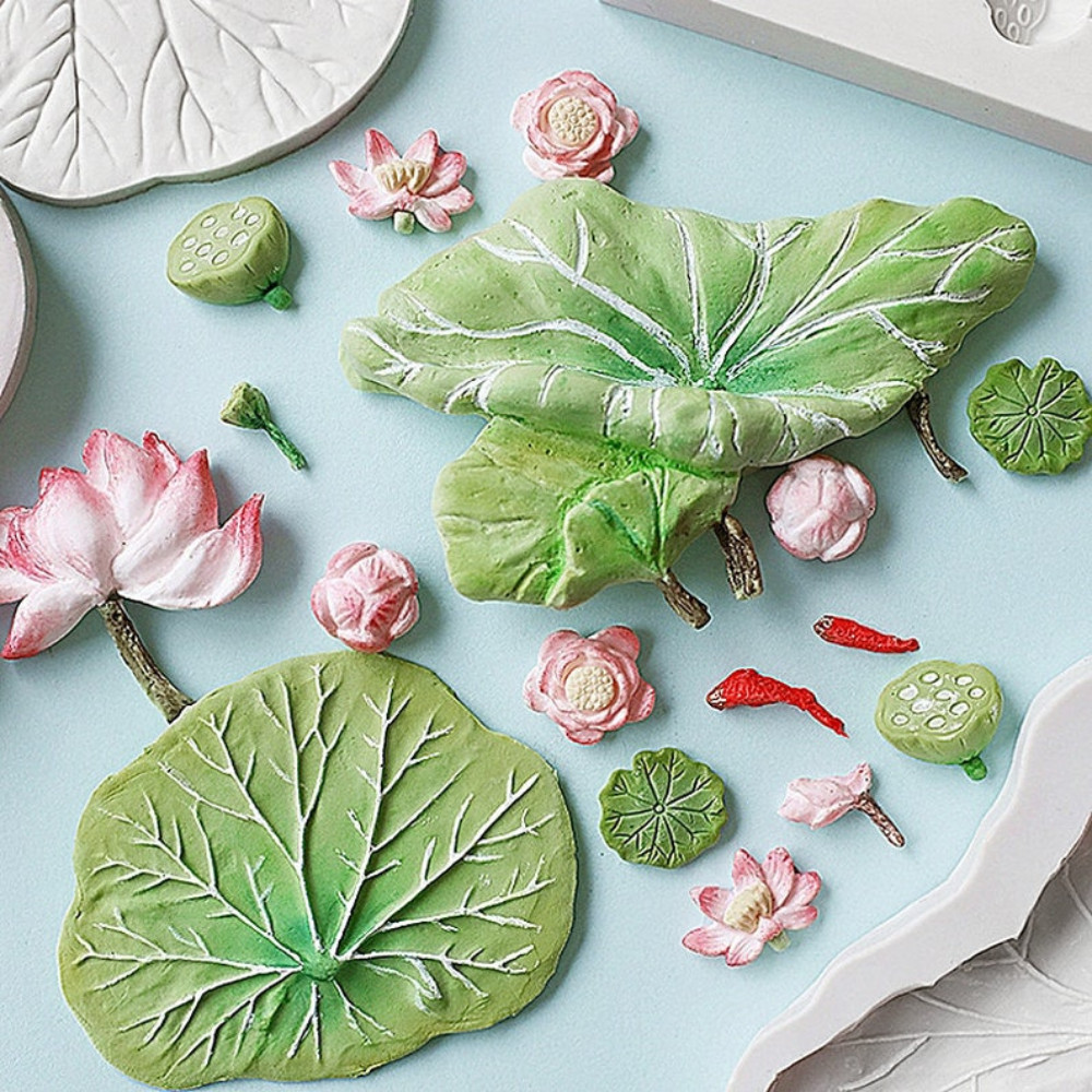 

Lotus Leaves Root Silicone Candle Mould Plant Clay Resin Mold Handmade Flower Koi Fish Ceramic Tool DIY Scented Candle Car Decor