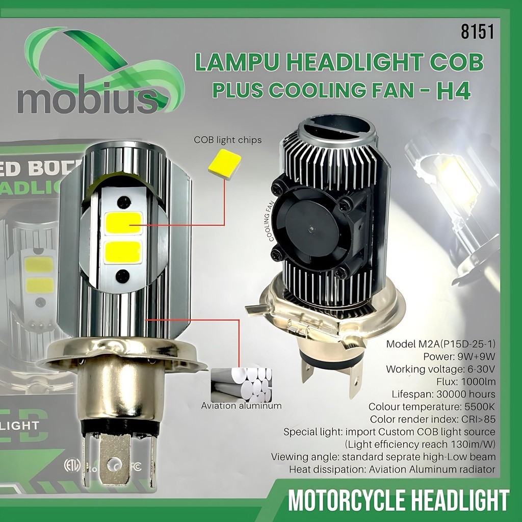 Lampu Utama H4 Headlight H4 COB MOBIUS With Kipas
