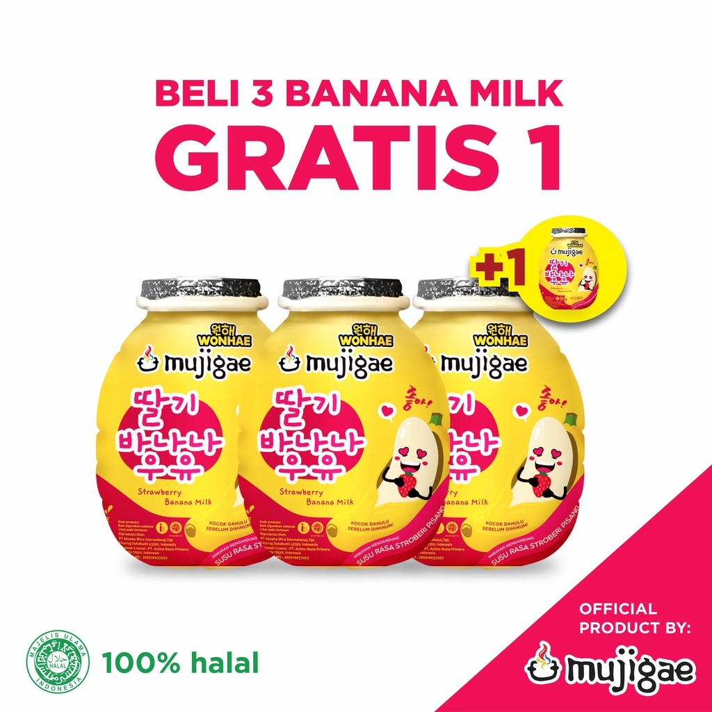 

BELI 3 GRATIS 1 Mujigae by Wonhae Banana Milk Strawberry 250 mL