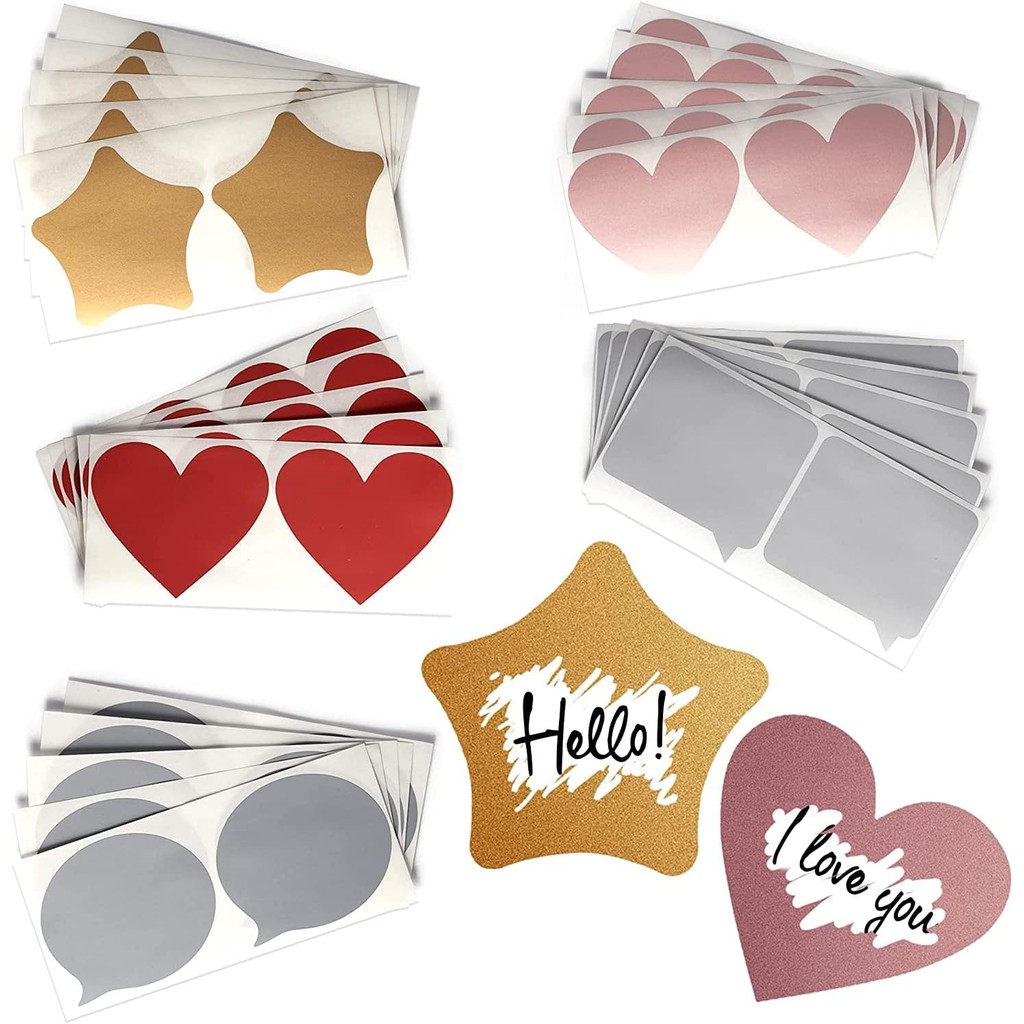 

50pcs Scratch Off Lunch Notes Heart Dialog Scratch Card Stickers Peel Stick DIY Tags for Kids Scrapbook Postcard Ticket Wedding