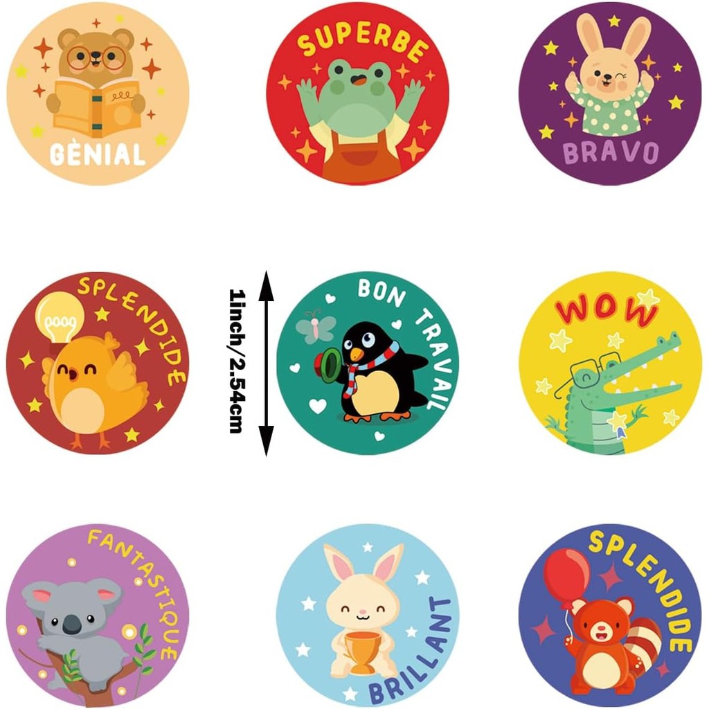 

450 Pcs French Inspirational Stickers 1 inch Cartoon Motivational Decals Cadeaux Pour Enseignants Classroom Rewards Labels