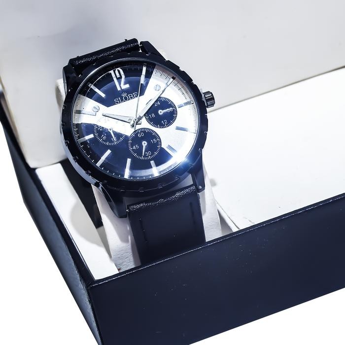 SLOBE Jam Tangan Pria Kulit Analog Free Box Kode 2.2 - Hitam