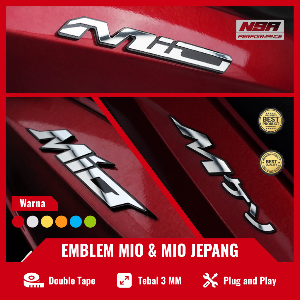 NSA 2PCS EMBLEM MIO TIMBUL 3D LOGO MIO JAPAN EMBLEM MIO TIMBUL LOGO MIO SPORTY STIKER STRIPING MIO J