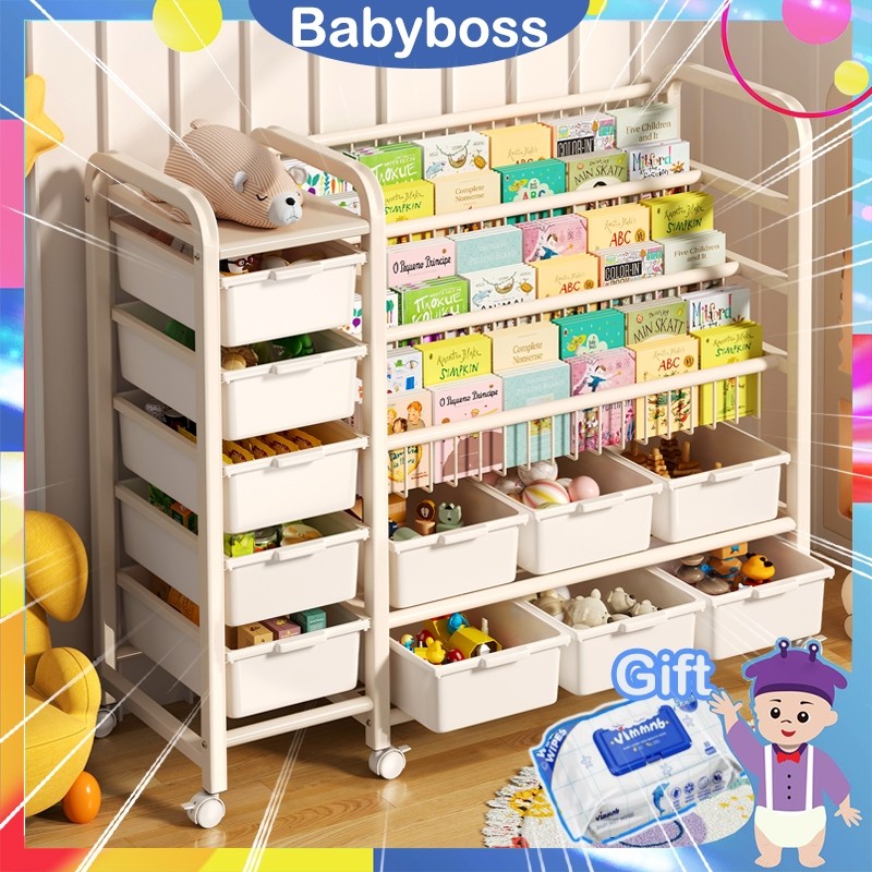 Rak Buku Susun Serbaguna Tempat Rak Buku Anak Rak Portable Roda Rak Mainan Rak Roda Toy Storage