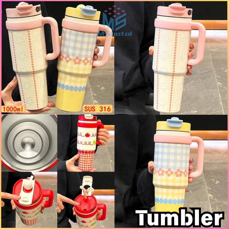 【COD】Gelas Termos Stainless Steel 1000 Ml, Bahan Stainless Steel 316, Dengan Sedotan, Gelas Air Berk