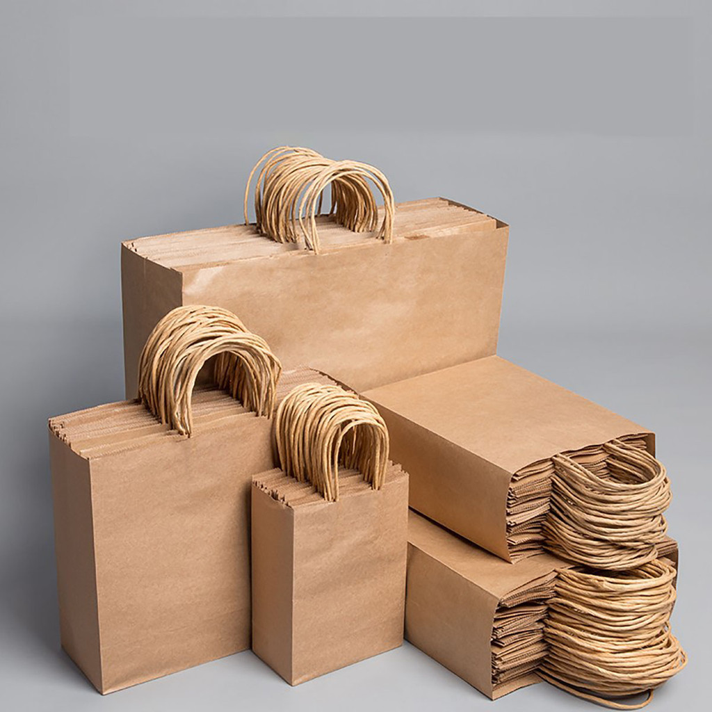 

10pcs/lot Kraft Paper Bag with Handles Gift Packing Bags for Store Clothes Wedding Supplies Handbags Kit