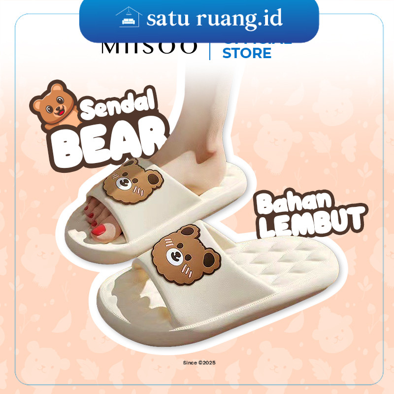 SatuRuang.Id -  Sandal Beruang Sandal Slop Wanita Karet Motif Beruang Sandal Slip Karet Sandal Rumah