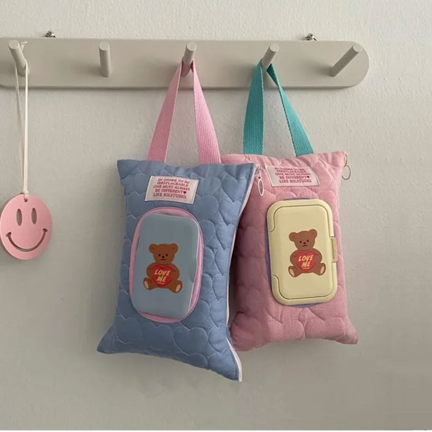 Pouch Tissue 2 in 1 Tutup Tissue Kering Tissue Basah Lucu dengan Tali / Hanging Tissue Cover Tempat