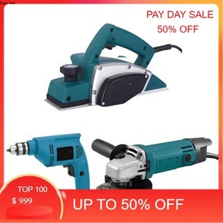 PAKET TUKANG 3 ITEM Mesin Gerinda + Bor Listrik 10mm + Planer Serut Kayu BIR MAKITA