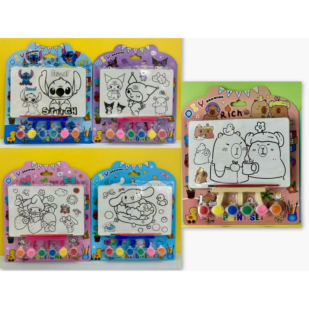 

*AJS* 1 Set Melukis Mewarnai Motif Kartun /Painting Set Anak Mewarnai / Colouring Set 8006+Cat Air