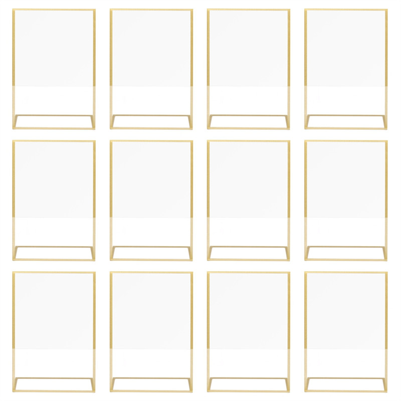 

12Pcs Acrylic Sign Holder,Double Sided Gold Photo Frame With Vertical Holder,Wedding Table Number Holder,Menu Holder
