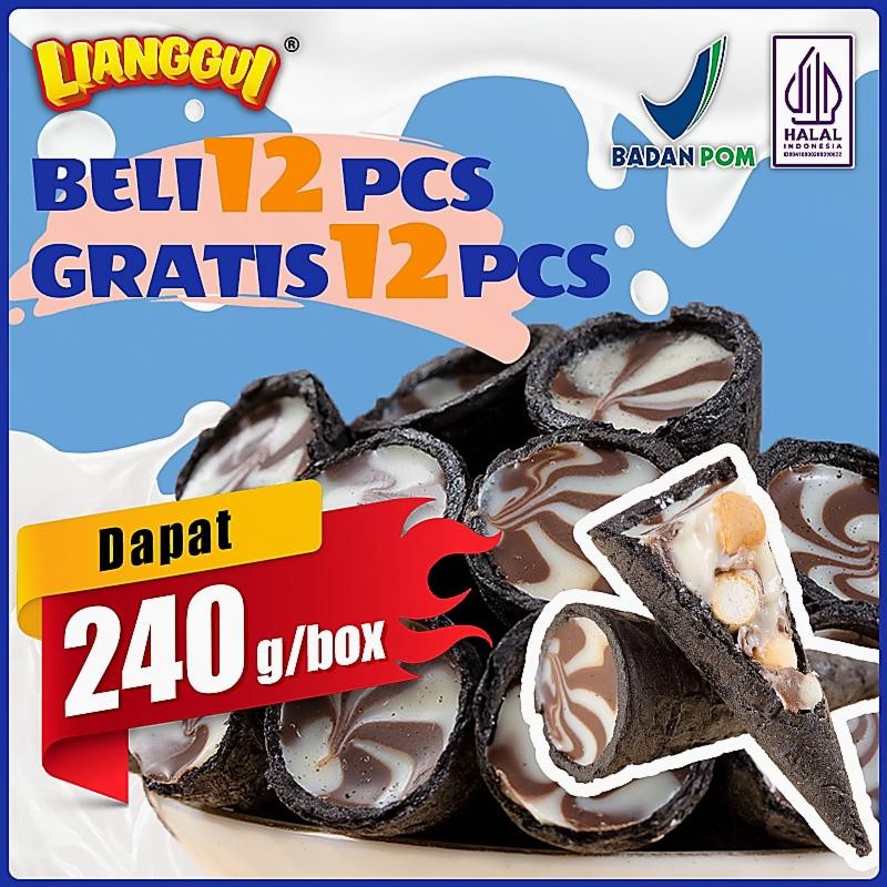 

24PCS Lianggui Chocolate Cones, biscuit wafer cone cokelat yang renyah, manis, cemilan halal yang lezat.