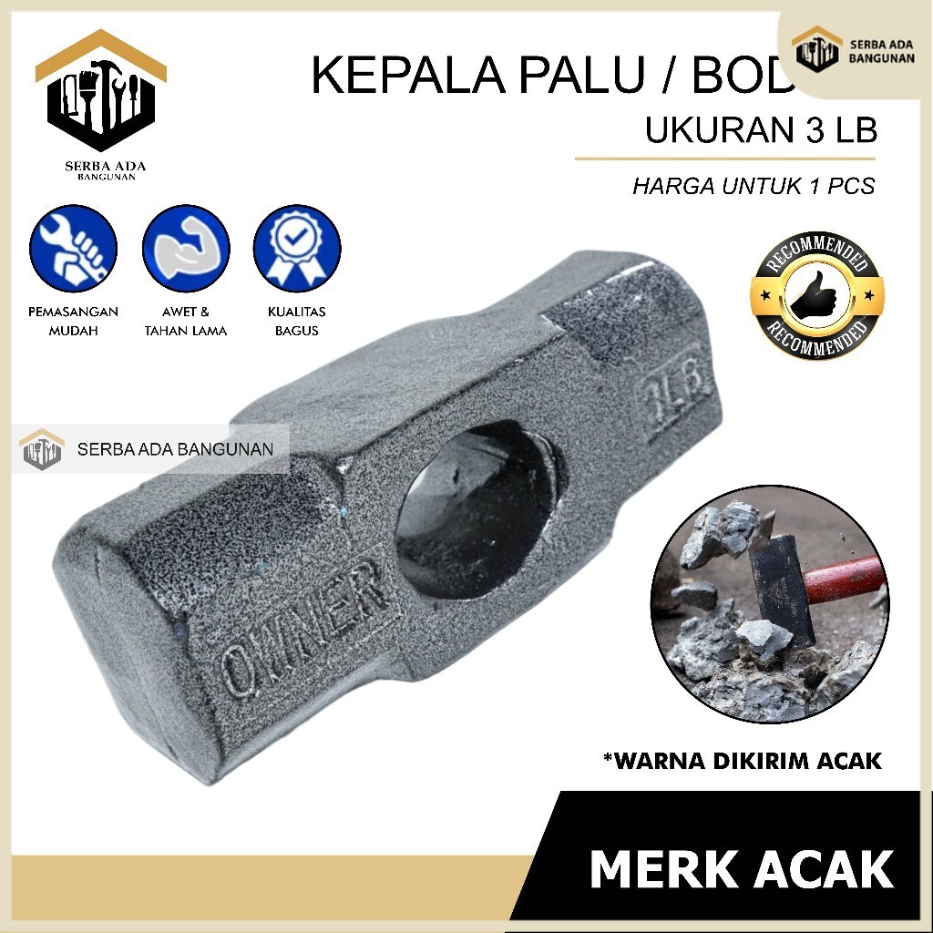 SAB PALU BODEM BESAR 3 LB / 3LB / besi berat bodem kuat / bobok godam / BODEM 3 LB BESAR / PALU BATU