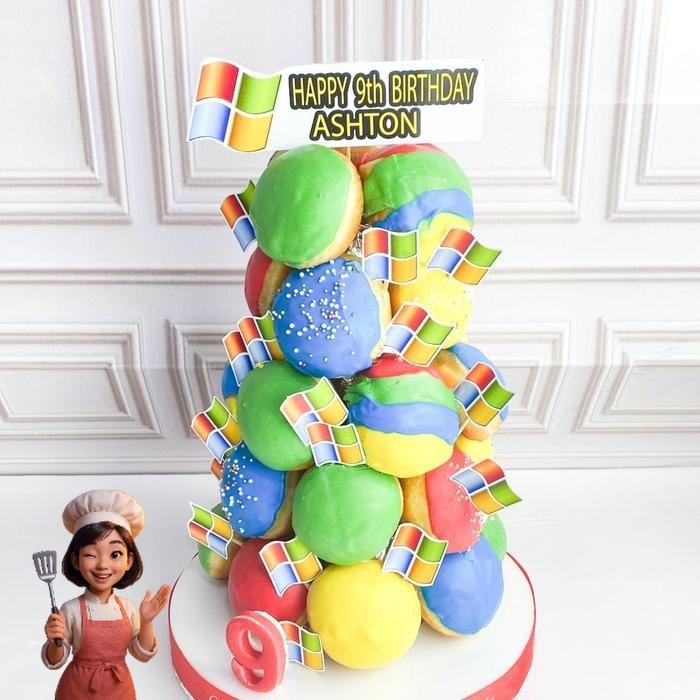 

Donat/Donat Ulang Tahun/Donat Tower Tema Windows Computer/Donat Birthday Catering Malang DMT