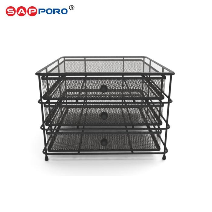 

SAPPORO VELTA - Rak Dokumen | File Rack | Document Shelf Organizer Besi Hitam - 3 Tier - Black