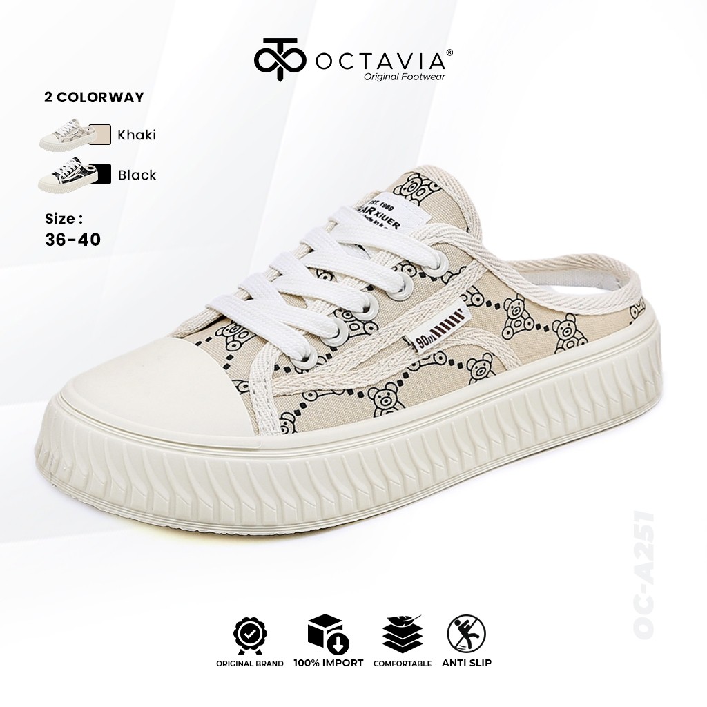 TERLARIS[ORIGINAL] OCTAVIA Sepatu Sneakers Casual Backless Mules Wanita #OC-A251