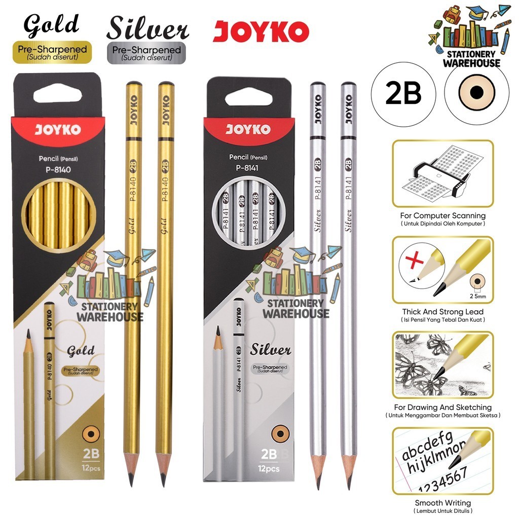

Pencil Pensil Joyko P-8140 Gold P-8141 Silver 2B 1 BOX 12 PCS