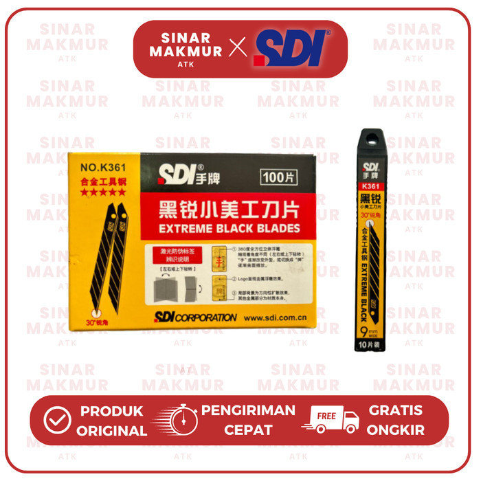 Cutter Blade/Isi/Refill Cutter Kecil 9mm 30 derajat Extreme Black SDI K361 (Tube)