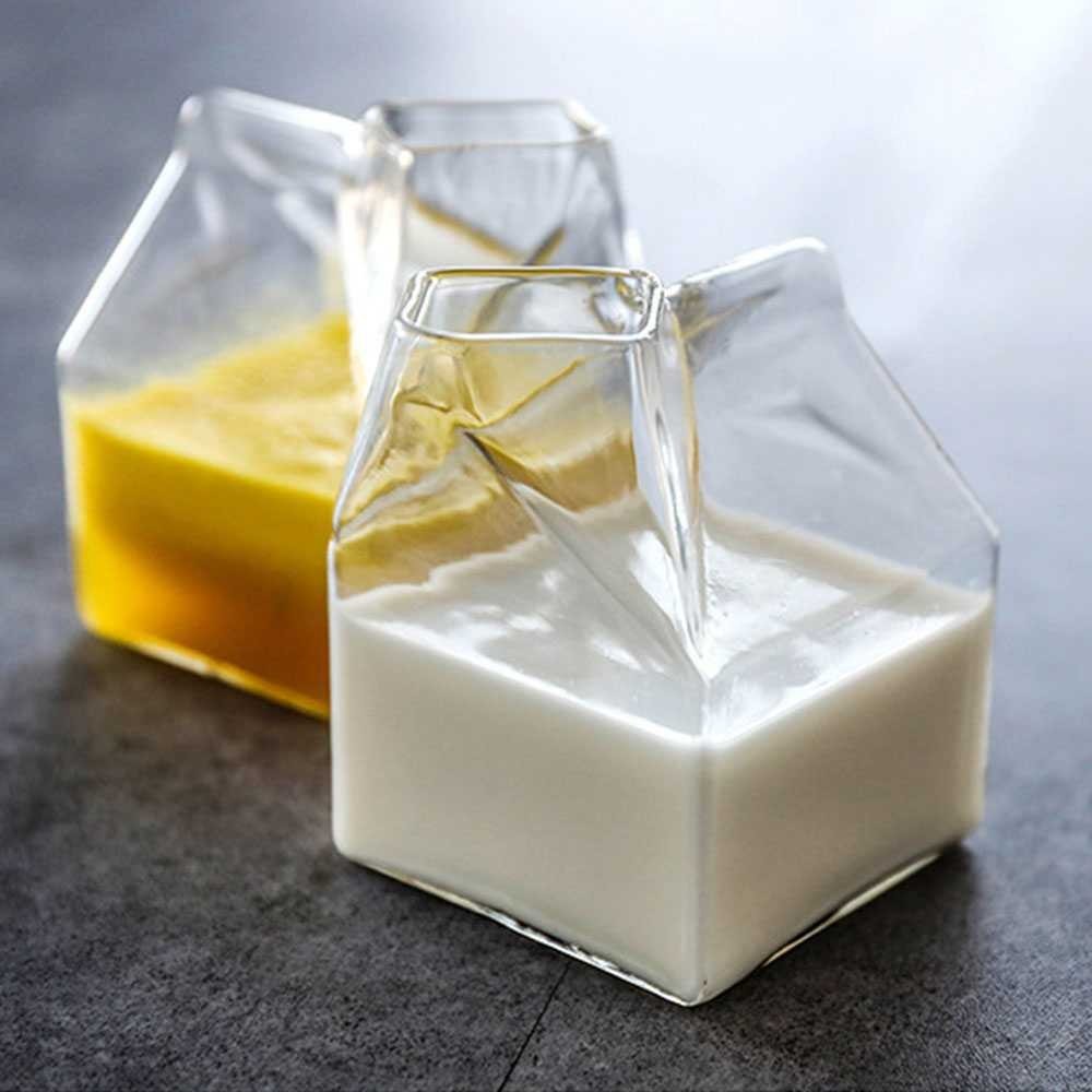 Gelas Kaca Model Kotak Susu Borosilicate Glass Milk Box 300ml