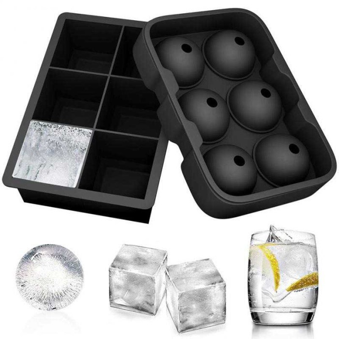 Best[Promo] Pencetak Cetakan Es Batu Ice Cube Tray Cube + Ball 2 PCS - Hitam