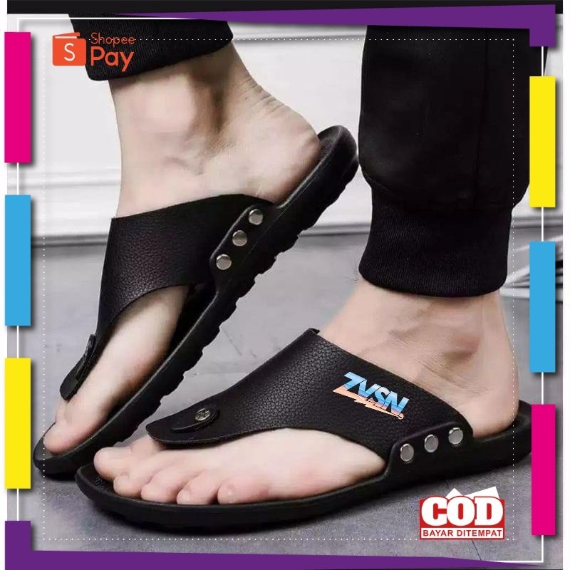 [PREMIUM ORIGINAL] ZAVISION - sandal kulit pria terbaru anti licin sandal japit tres