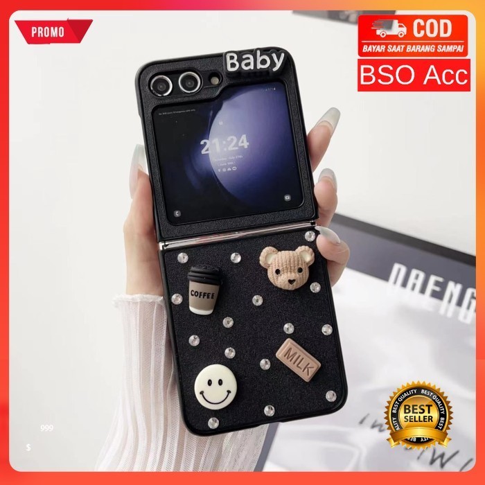 Casing Samsung Galaxy Z Flip 6 Case 3D Baby Bear Strap Rantai Ori