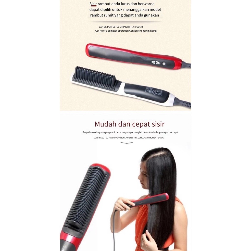 SISIR HQT 908 CATOK SISIR PELURUS RAMBUT ION PANAS CATOK 2IN1 Hair Straightener Sisir Blow Elektrik 