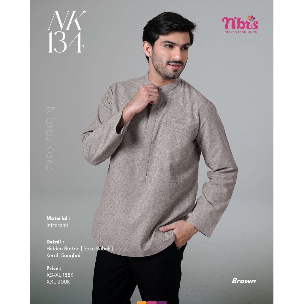 Nibras NK 134 Maroon Brown Bahan Intrarami Baju Koko Pria Lengan Panjang Simpel Polos Macho ORI