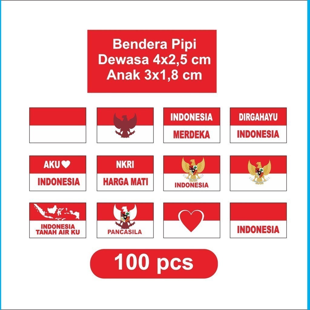 

Stiker Pipi Bendera 100 Pcs Sticker Merah Putih Sticker Bendera Tempel Pipi Anak Dewasa JAYA PRINT