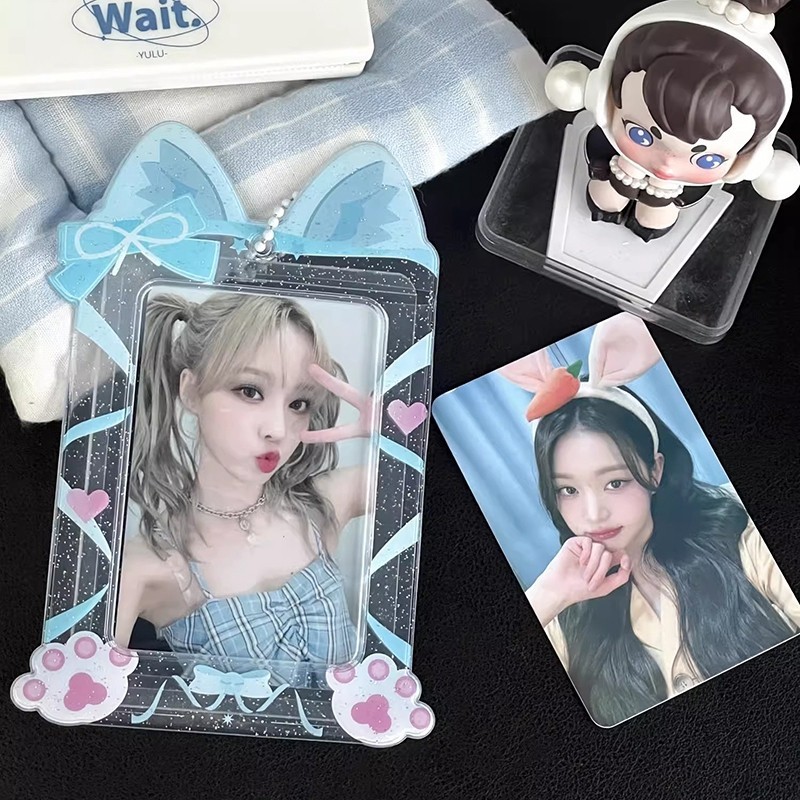

Kawaii Cat Photocard Holder Kpop Photocard Support Photo Cards Protective Sleeve Case ID Card Protector Cover Keychain Pendant