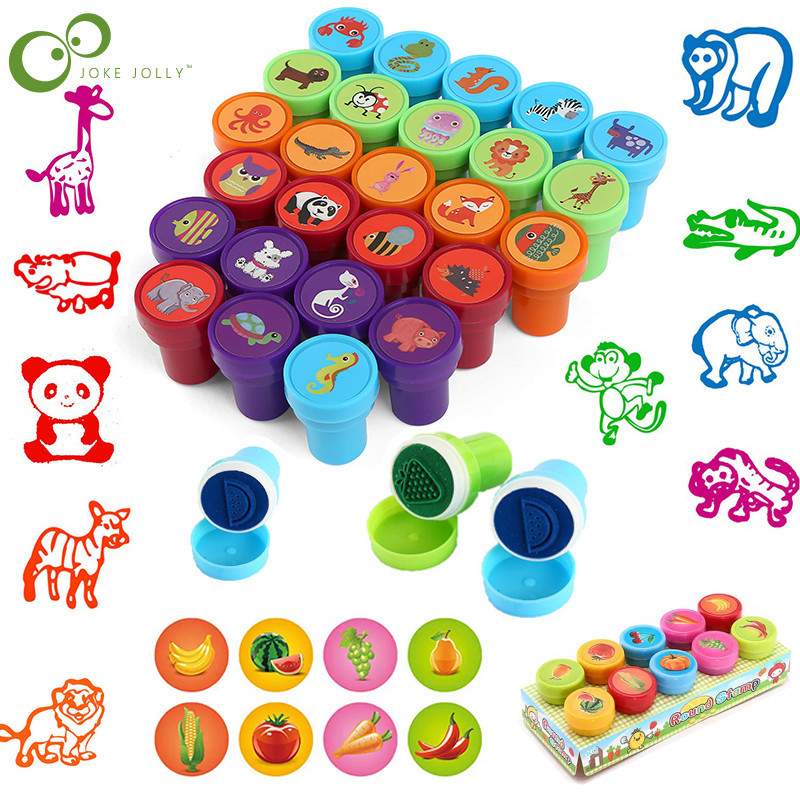

Children Toy Stamps Cartoon Animals Fruits Kids Seal For Scrapbooking Stamper DIY Scrapbook Cartoon Stamper Toys WYW