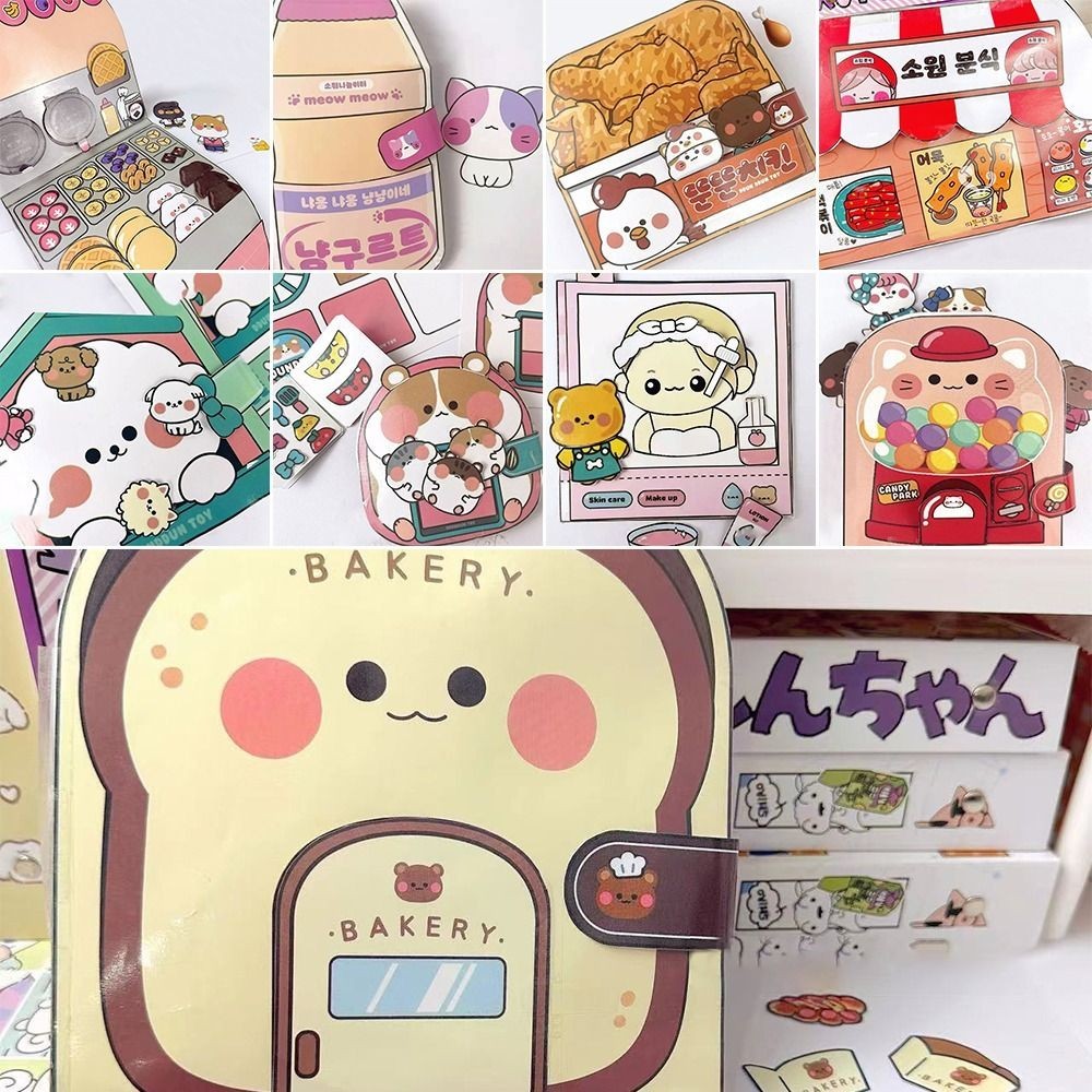 

Paper Waffle Quiet Book Bread Colorful Snack Bar Sticker Game. Handmade Toy Convenience Store Cartoon Busy Book